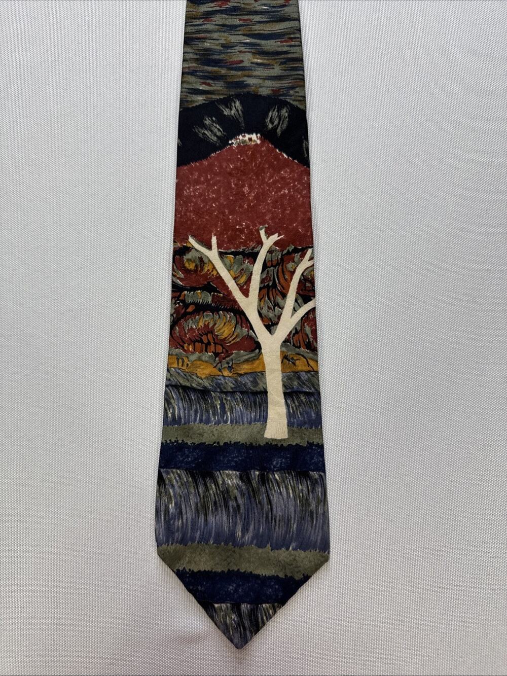 Vintage Jimmy Pike Desert Designs 100% Silk Art Necktie Aboriginal Landscape Tie